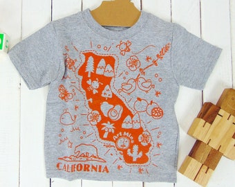 California Map, Toddler Youth Kids T-shirt, Screen Print, Funny Boys & Girls Tee