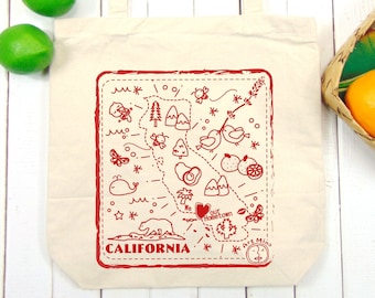 California Tote Bag, Hand Screen Print, Canvas Bag, California Local Love Gift Idea, Eco-friendly Reusable Bag "We Love Our Hometown"