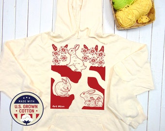 Unisex Hoodie - Hole Rabbit - Bunny Sweatshirt - Screen Print - [American Grown Cotton] - Up To Unisex 3XL