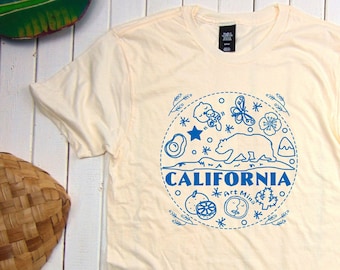 California Bear Super Soft Tshirt, Silk Screen Print Golden State Tee, Cute CA Shirt, Gift for Boyfriend , Unisex Cali T-shirt with Blue Ink