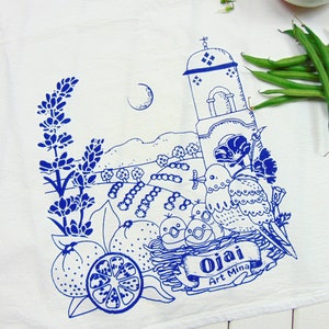 Flour Sack Towel, Ojai California, Screen Print, Ojai Valley Tea Towels, Bird Nest Dish Towels, Lavender and Poppy image 1