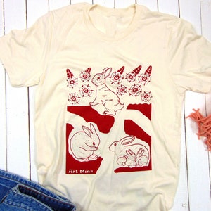 Unisex Soft T-shirt Rabbit Hole Screen Print Floral Bunny Shirt image 1