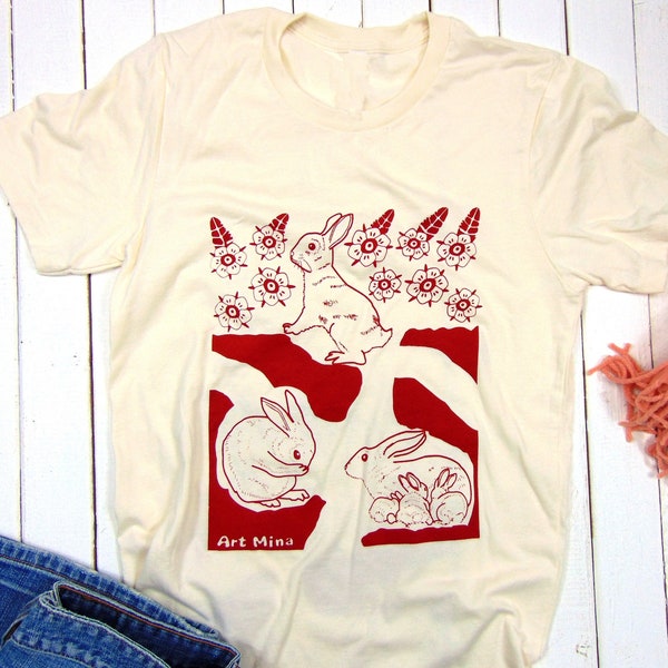 Unisex Soft T-shirt - Rabbit Hole - Screen Print - Floral Bunny Shirt