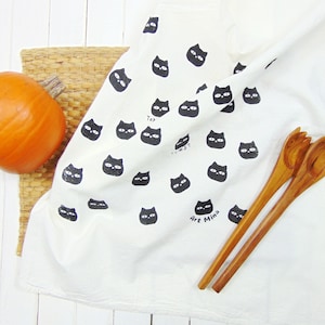Black Cats Pattern, Flour Sack Tea Towel, Screen Print, Funny Kitchen Towel