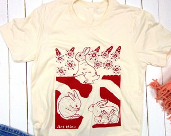 Unisex Soft T-shirt - Rabbit Hole - Screen Print - Floral Bunny Shirt