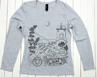 Ojai California, Frauen Langarm Shirt, Siebdruck T-shirt, Super Soft Baumwolle, Geschenk für Lehrerin, 100% Baumwolle.