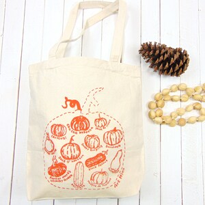 Pumpkin Sketch Canvas Tote Autumn Season Cotton Tote Fall Reusable Grocery Bag Squash Shoulder Bag Screen Print image 2