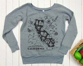 Women's  Fleece - California Map - Screen Print  - Gift Sweatshirt for Mom