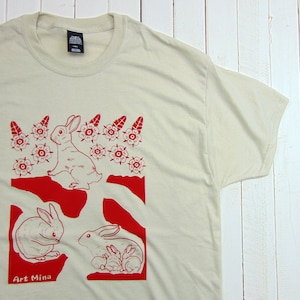Unisex Soft T-shirt Rabbit Hole Screen Print Floral Bunny Shirt Snad Heather