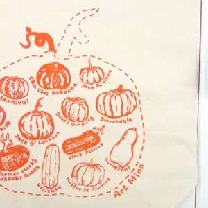 Pumpkin Sketch Canvas Tote Autumn Season Cotton Tote Fall Reusable Grocery Bag Squash Shoulder Bag Screen Print image 7