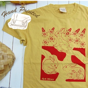 Rabbit Hole Vintage Style Tee, Hand Screen Printed Bunny T-shirt, Garment Dyed U.S. Grown 100% Cotton Shirt, Bunnies Gift tshirt