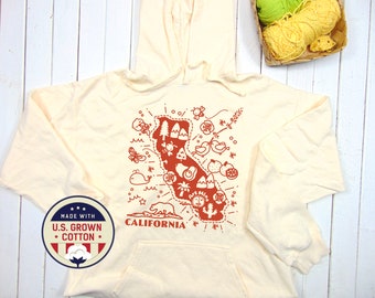 Unisex Hoodie - California Map Sweatshirt - Screen Print - [American Grown Cotton] - Up To Unisex 3XL
