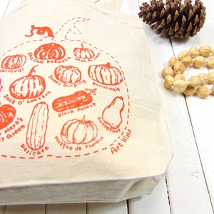 Pumpkin Sketch Canvas Tote Autumn Season Cotton Tote Fall Reusable Grocery Bag Squash Shoulder Bag Screen Print image 4