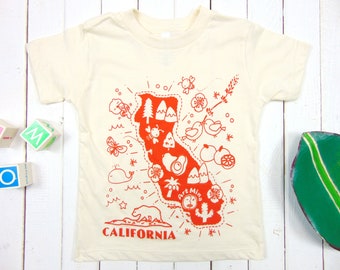 Kids Tee, California Map T-Shirt, Screen Print, Funny Toddler Shirt