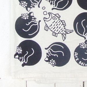 Black Cats, Tea Towel, Screen Print, Funny Kitchen Towel,cats kitchen and dining