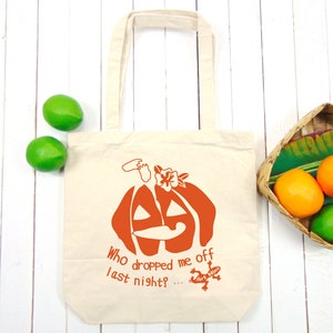 Halloween Pumpkin Canvas Tote - Jack O&#39;Lantern - Autumn Bag - Funny Tote