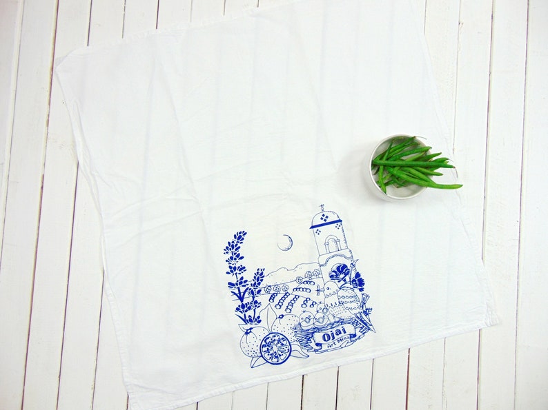 Flour Sack Towel, Ojai California, Screen Print, Ojai Valley Tea Towels, Bird Nest Dish Towels, Lavender and Poppy image 2