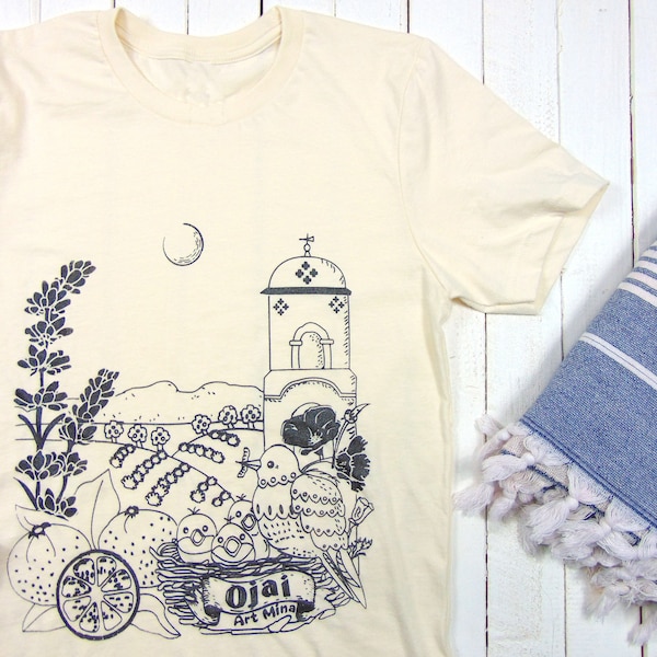 Ojai California Soft Unisex Tshirt - Screen Print - Gift for Mom -Ojai Post Office Bell Tower