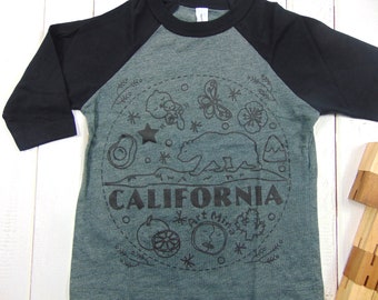California Bear, Youth Baseball T-shirt,  3/4 Sleeve Tee, Screen Print, Long Sleeve Shirts