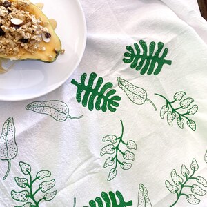 Hand-Printed Hawaiian Leaves Flour Sack Towel: Tropical Kitchen Decor
