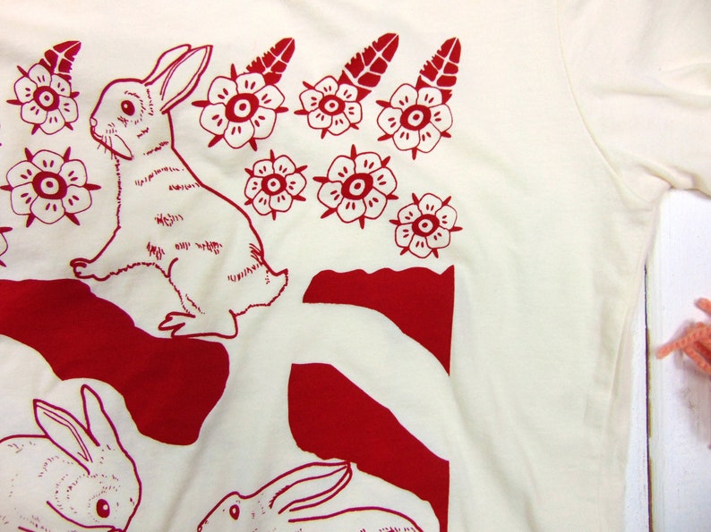 Unisex Soft T-shirt Rabbit Hole Screen Print Floral Bunny Shirt image 5