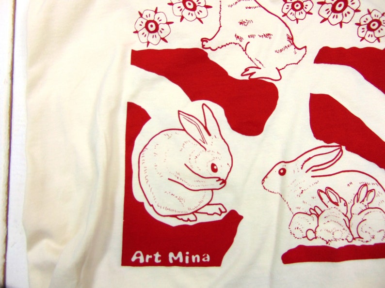 Unisex Soft T-shirt Rabbit Hole Screen Print Floral Bunny Shirt image 6