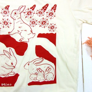Unisex Soft T-shirt Rabbit Hole Screen Print Floral Bunny Shirt image 4