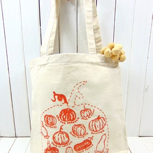Pumpkin Sketch Canvas Tote Autumn Season Cotton Tote Fall Reusable Grocery Bag Squash Shoulder Bag Screen Print image 8