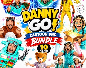 Danny Go Cartoon Clipart PNG Bundle, 10 Fun Character Graphics (Digital Download)