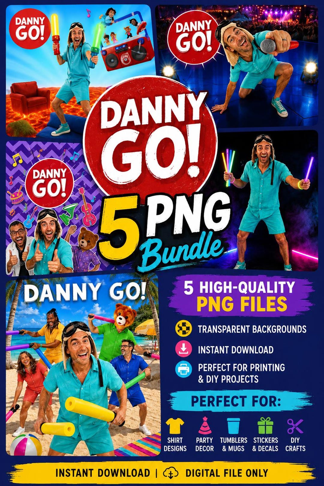 Danny Go PNG Bundle, 5 High-quality Digital PNG Files, Instant Download ...