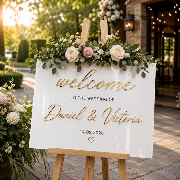 Placa de boas-vindas personalizada em acrílico para casamento, placa decorativa para eventos de casamento, placa personalizada para recepção, placa de noivado.