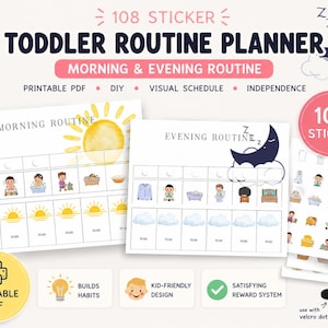 Toddler Routine Chart Printable | Morning & Evening Routine | Visual Schedule for Kids | 108 Routine Cards | Montessori | Printable PDF