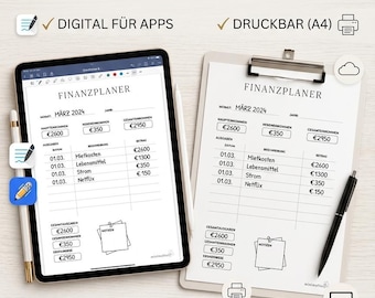 Digitaler Finanzplaner PDF | Budgetplaner zum Ausdrucken | Minimalistischer Ausgaben-Tracker | Einfacher Haushaltsplaner | Sofort-Download