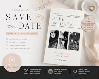 Save the Date-sjabloon | Bewerkbare Canva-trouwuitnodiging | Minimalistische Save the Date-kaart | Direct te downloaden