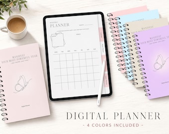 Niedatowany planer cyfrowy | Planer Goodnotes w formacie PDF | Zestaw planera na iPada | Organizator z hiperłączami | Planer produktywności