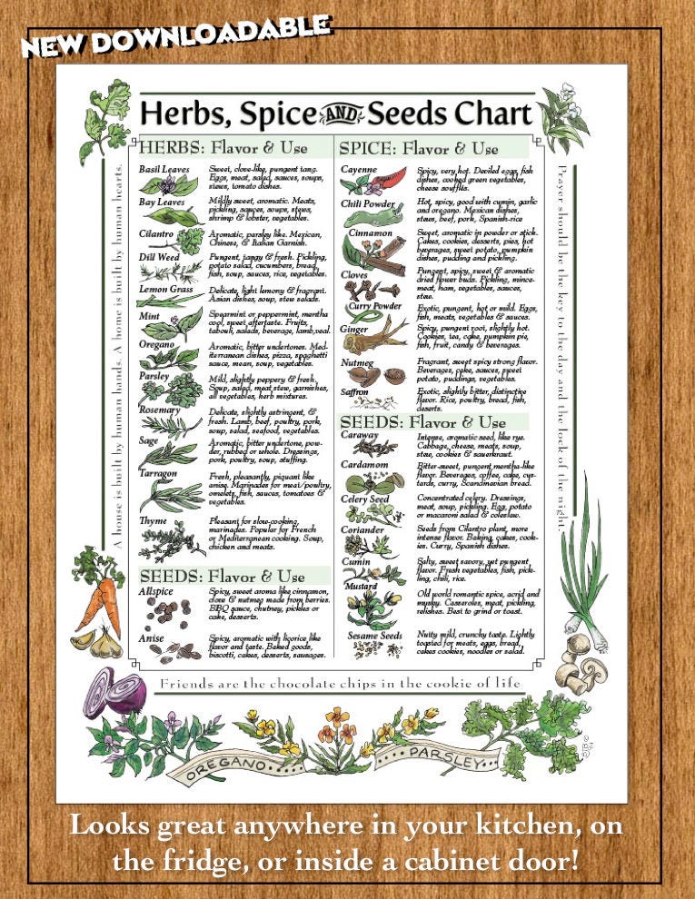Digital Download Herbs Spice & Seeds Chart for Kitchen Etsy Canada