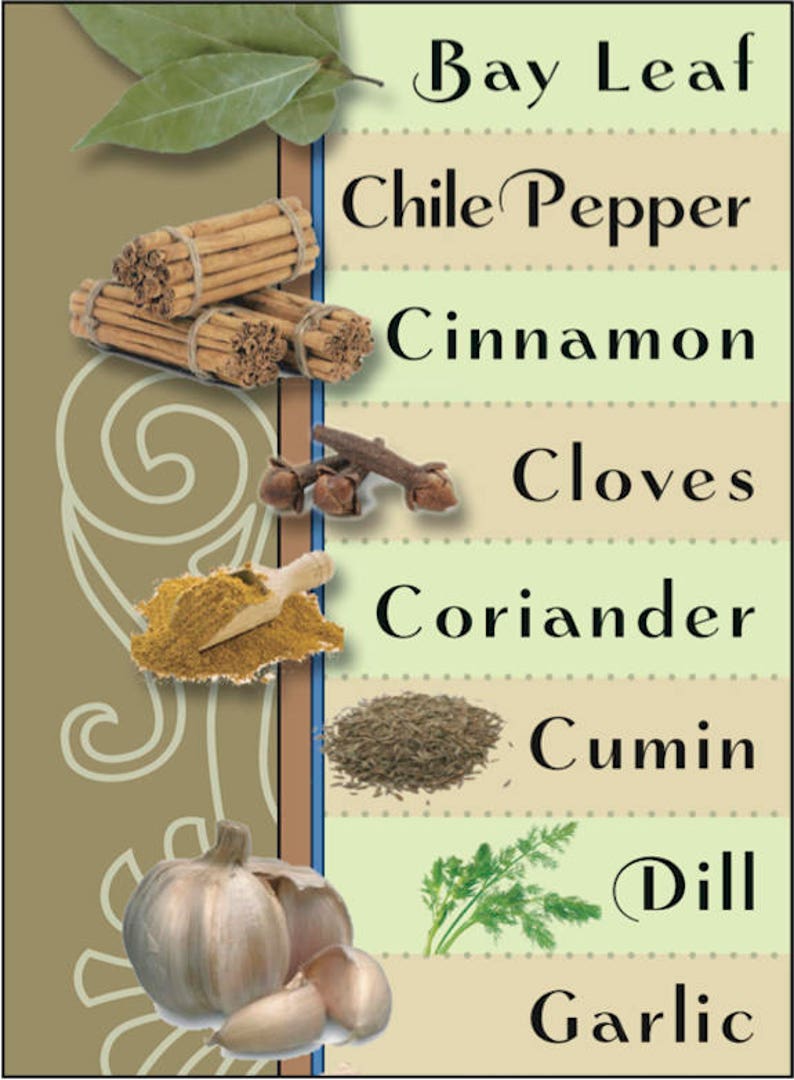 LAMINATED Healing HerbsSpices Kitchen Charts