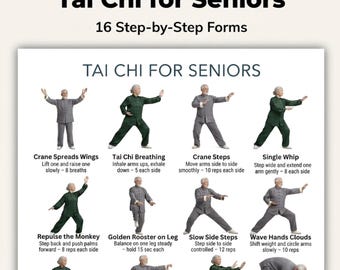 Tabela de Tai Chi para Idosos para Imprimir, Formas de Tai Chi em PDF, Rotina de Exercícios para Idosos, Pôster de Tai Chi para Imprimir, Tabela de Exercícios para o Bem-Estar da Terceira Idade