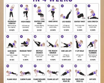Barriga lisa em 4 semanas, treino para perder gordura abdominal, exercícios abdominais para imprimir, desafio de 28 dias, plano de treino de core para mulheres em casa.