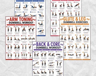 Home Dumbbell Exercises | Full Body Dumbbell Workout Poster, 16 Strength Training Exercises | Arms, Legs, Glutes, Back & Core, Printable PDF