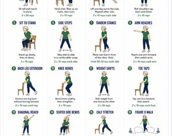 Fall Prevention Balance Exercises Printable | Standing & Seated Chair Workout for Seniors PDF | Balance Training Poster | Instant Download