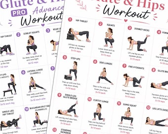 Glute & Hip Workout for Women | Beginner and Advanced Exercises | Booty Training Guide Printable | Gym and Home Workout PDF