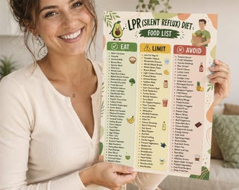 Lista de Alimentos para Dieta de Refluxo Laparoscópico (LPR) em PDF para Imprimir, Plano Alimentar para Alívio Silencioso do Refluxo, Lista de Compras, Guia de Alimentos Adequados para LPR, Tabela de Dieta para Refluxo Ácido. Digital.