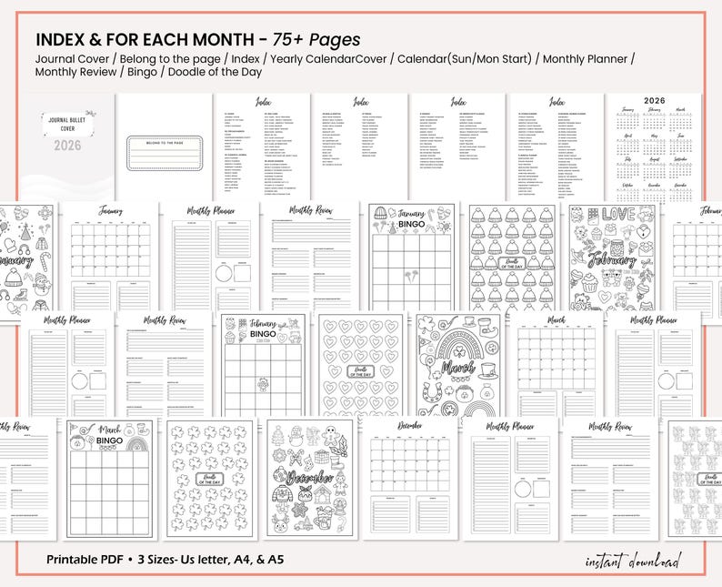 Bullet Journal Bundle 2026 2027 Printable Planner | Digital Planner PDF, Habit Tracker, Journal Pages, US Letter A4 A5

TAGS:
2027 Bullet Journal,
2027 Journal Pages,
2027 Agenda,
2027 Planner,
Digital Planner PDF,
Journal Template,
Journal Page,
Dotted Journal Page,
2027 journal bundle,
bullet journal kit,
mood trackers pages,
yearly tracker print,
Tetris trackers,
Finally keep every part of your life organized with one premium Bullet Journal Bundle for 2026 & 2027.