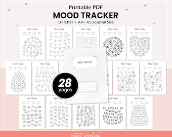 Monthly Mood Trackers Bundle, Printable Mood Tracker, Mood Journal, Digital Planner, Bullet Journal, BUJO Planner, PDF download
