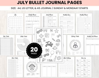 July Bullet Journal Bundle, Printable July Journal, July Planner, July Journal, Summer Lake, Printable July Journal PDF Files -Bujo