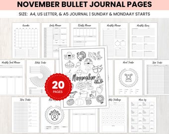 November Bullet Journal Bundle, Printable November Journal, November Planner, November Agenda, November Journal PDF Files -Bujo