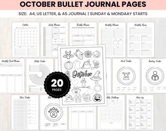 October Bullet Journal Bundle, Printable October Journal, October Planner, October Agenda, October Journal PDF Files -Bujo