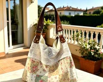 Vintage Blumen Patchwork Tragetasche, Cottagecore Handtasche, Boho Alltag Schultertasche, Brautjungfer Geschenk Geldbörse, Urlaub Handtasche handgemachte Geschenke