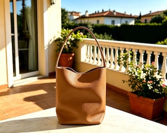 Echtleder Schulter Tragetasche, Minimalist Pendler Handtasche, Braun Schwarz Bucket Hobo Geldbörse für Frauen, Kapazität Lässige Schulter Geldbörse für